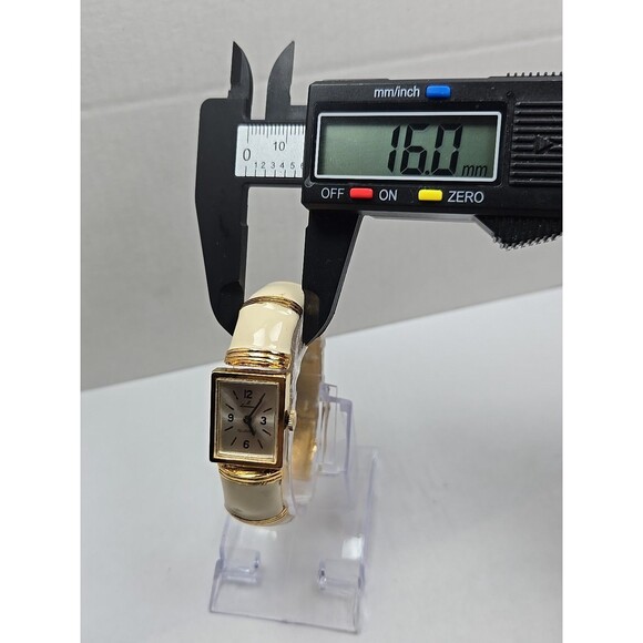 Vintage Lausanne Quartz Rectangle Gold Tone Bangle Cuff Watch New Battery Womens